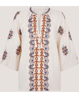 Monsoon Zoey Embroidered Tunic Top - Natural