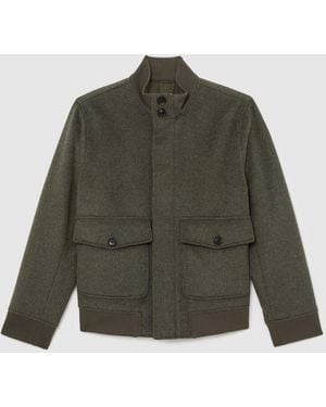 Reiss Hadley - Green Wool-blend Funnel-neck Bomber Jacket, L