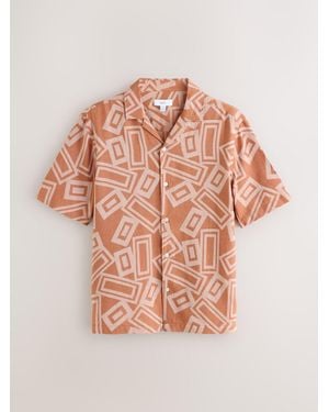 Next Relaxed Fit Print Revere Collar Short Sleeve Shirt - Pink