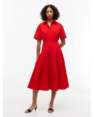 Tommy Hilfiger Fit And Flare Poplin Midi Shirt Dress - Red