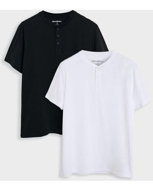 Threadbare Cotton Grandad Collar T-Shirts 2 Pack - Black