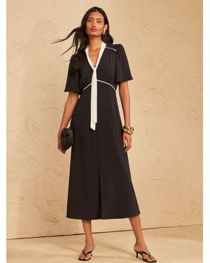 Love & Roses Contrast Tie Neck Midi Dress - Black