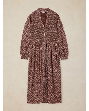 White Stuff Ada Shirred Dress - Brown