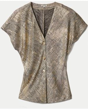 Jigsaw Shimmer Button Jersey Top - Gray