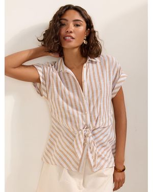 Friends Like These Tie Front Short Sleeve Blouse - Natural