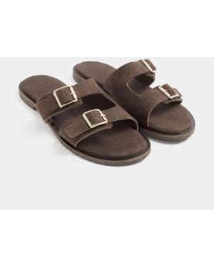 Yours Curve Extra-Wide Fit Eee Double Buckle Footbed Mule - Brown