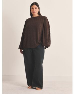 Simply Be Dobby Exaggerate Sleeve Sheer Blouse - Brown