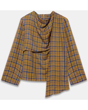 Mint Velvet Checked Scarf Detail Top - Brown