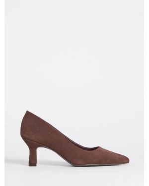 JD Williams Wide Fit Pointed Toe Kitten Heel Shoes - Brown