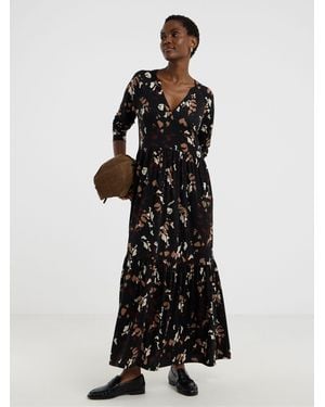 JD Williams Soft Touch Long Sleeve Notch Neck Dress - Schwarz