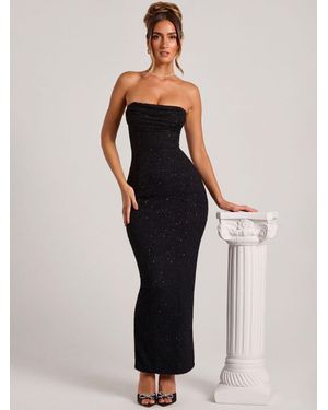 Oh Polly Palermo Embellished Bandeau Cowl Neck Maxi Dress - Black