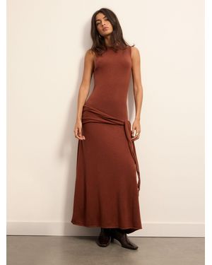 BHOEM Rust/ Sleeveless Flared Midi Knit Dress With Gathered Knotted Belt Detail With Wool - Natural