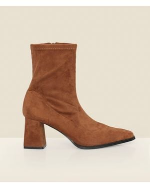 Sosandar Faux Suede Block Heel Ankle Boots - Brown