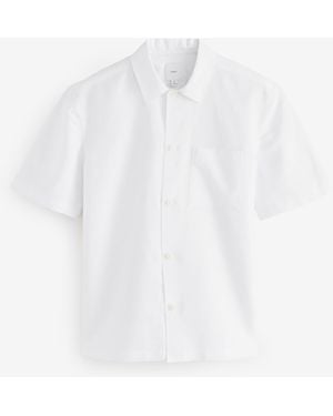 Next Standard Collar Cotton Linen Blend Short Sleeve Shirt - White