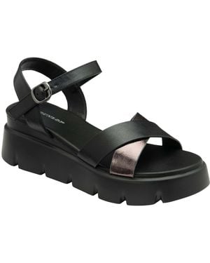 Dunlop Ankle Strap Wedge Crossover Sandals - Black