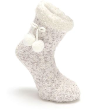 Pour Moi Light Cozy Cable Knit Lined Slipper Sock - White