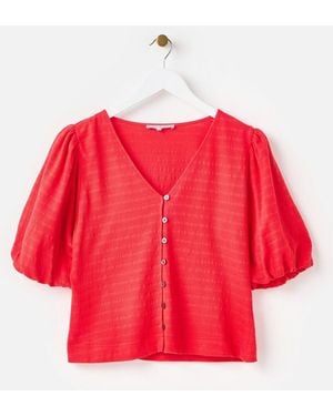 Oliver Bonas Textured Button Up Puff Sleeve Top