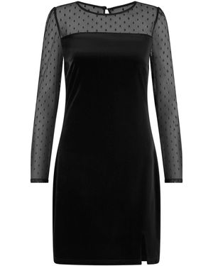 Yumi' Velvet Dress With Sheer Long Sleeves - Black