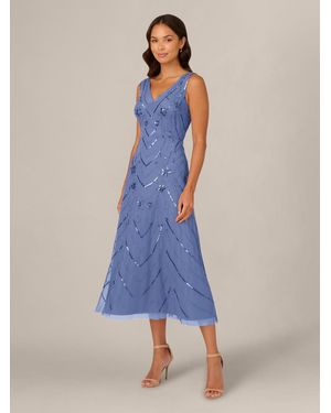 Adrianna Papell Bead Flutter-sleeve Midi Mesh Dress in Green | Lyst