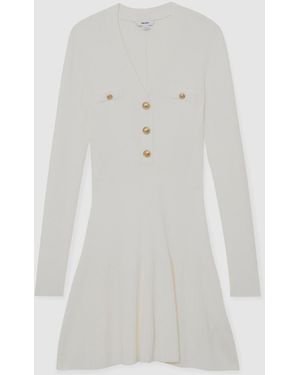 Reiss Knitted Button-Detail Mini Dress - White