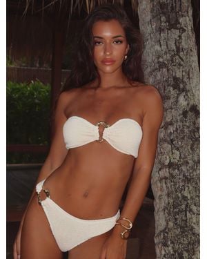Moda Minx Iconic Isle Mangole Scrunch Fabric Bandeau Bikini Top With Molten Hardware Detail - Brown