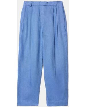 Jigsaw Linen Pleat Tapered Pants - Blue