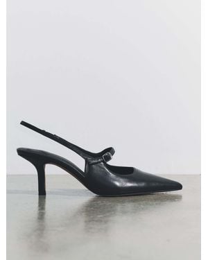 The Set Premium Leather Suede Slingback Heels - Black