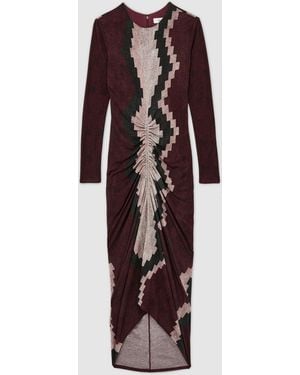 Reiss Georgia Jersey Ruched Printed Dress With Wool - Red
