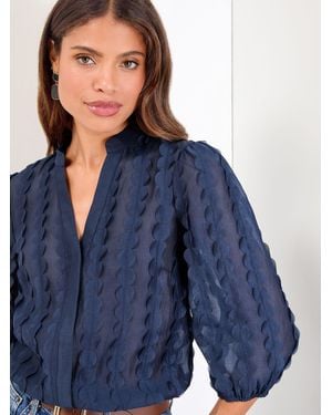 Lipsy 3D Fabric Grandad Collar Short Sleeve Shirt - Blue