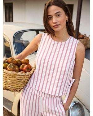 Ro & Zo Stripe Cotton Blend Tie Side Shell Top - Pink