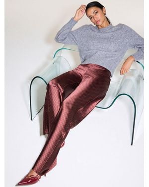 Next Burgundy Geo Print N. Premium Satin Wide Leg Pants - Red