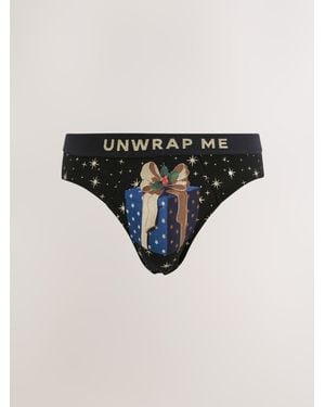 Next Christmas Present Brief Novelty Christmas Cotton Rich Boxers - Black
