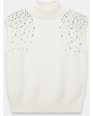 Mint Velvet Wool Blend Embellished Knit Top - White