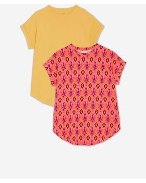 JD Williams Short Sleeve Curved Hem Longline Tops 2 Pack - Pink