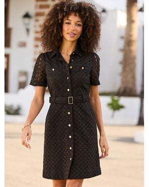Sosandar Broderie Mini Shirt Dress - Black