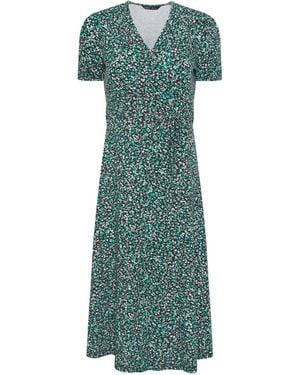 M Com Petite Floral Midi Wrap Dress - Green