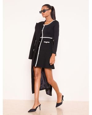 Lipsy Tipped Plaited Trim Detail Scoop Neck Long Sleeve Knitted Mini Dress - Black