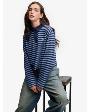 Superdry Athletic Essential Cropped Stripe Rugby Shirt - Blue