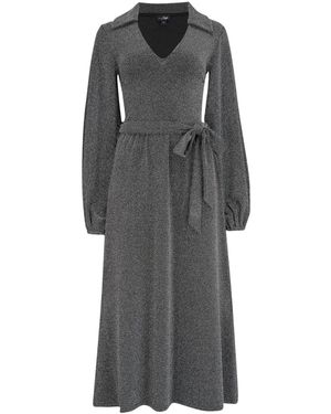 Pour Moi Emily Sparkle V-Neck Tie Waist Midi Dress - Gray