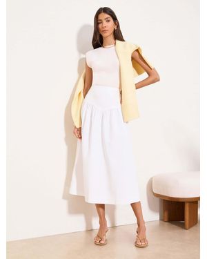 Lipsy Denim Dropped Waist Midi Skirt - White