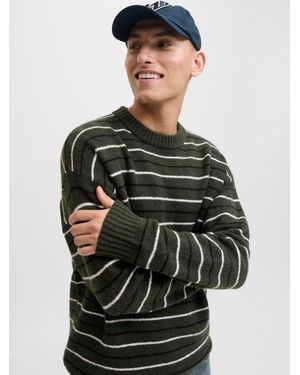 Jack & Jones Stripe Knit Crew Neck Jumper - Green
