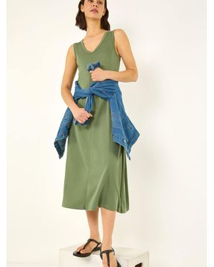 Roman Sleeveless V-Neck Midi Dress - Blue