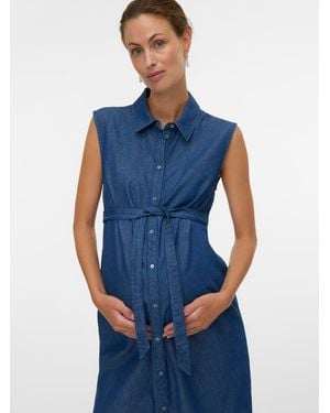 Mama.licious Maternity And Nursing Chambray Sleevelesss Shirtdress - Blue