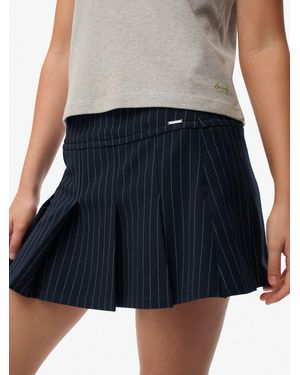 Superdry Pinstripe Pleat Mini Skirt - Blue