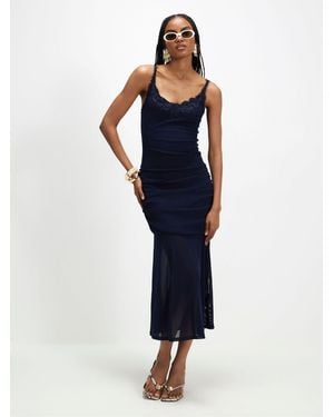 River Island Lace Trim Drape Midi Dress - Blue