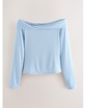 Next Off-The-Shoulder Twist Long Sleeve Top With Tencel Lyocell - Blue