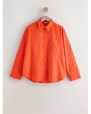Next Relaxed Long Sleeve Shirt With Linen - Orange