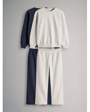 The Set 4 Pack Crew Neck Sweat And Wide Leg Joggers/Oatmeal - Blue