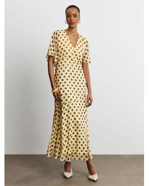 Joanna Hope Polka Dot Maxi Long Sleeve Dress With Removable Scarf - Metallic