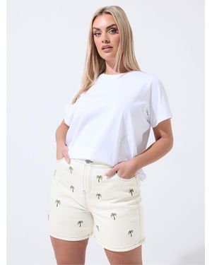 Yours Curve Yours Curve Limited Embroidered Denim Shorts - White
